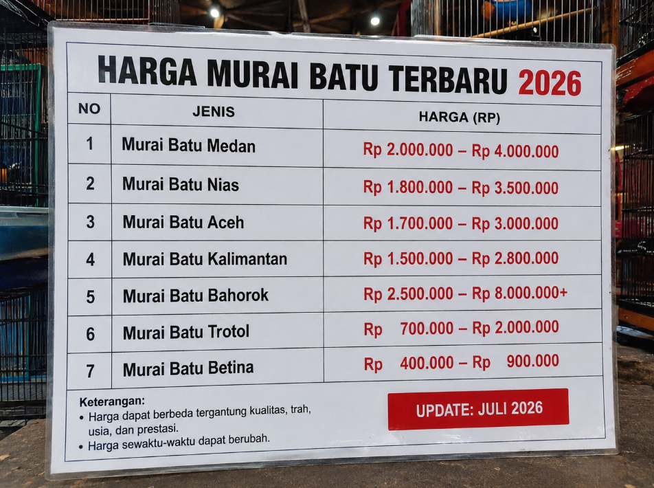 Harga Murai Batu Terbaru