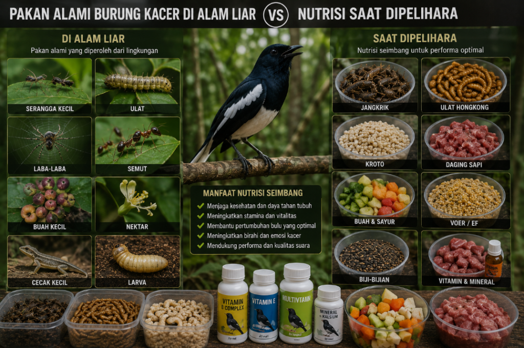 Pakan Alami Burung Kacer di Alam Liar vs Nutrisi Saat Dipelihara: Menjaga Keseimbangan Metabolisme Sang Petarung Pakan Alami Burung Kacer Di Alam Liar Vs Nutrisi Saat Dipelihara 1024x681