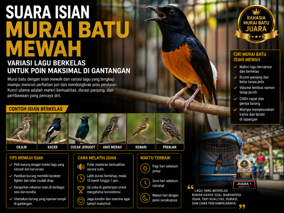 Suara Isian Murai Batu Mewah: Variasi Lagu Berkelas untuk Poin Maksimal di Gantangan Suara Isian Murai Batu Mewah: Variasi Lagu Berkelas untuk Poin Maksimal di Gantangan