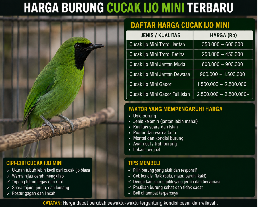 Harga Burung Cucak Ijo Mini Terbaru