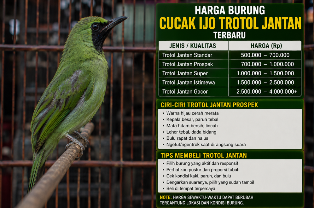 Harga Burung Cucak Ijo Trotol Jantan Terbaru: Ciri Fisik Akurat & Panduan Merawatnya Harga Burung Cucak Ijo Trotol Jantan Terbaru 1024x679